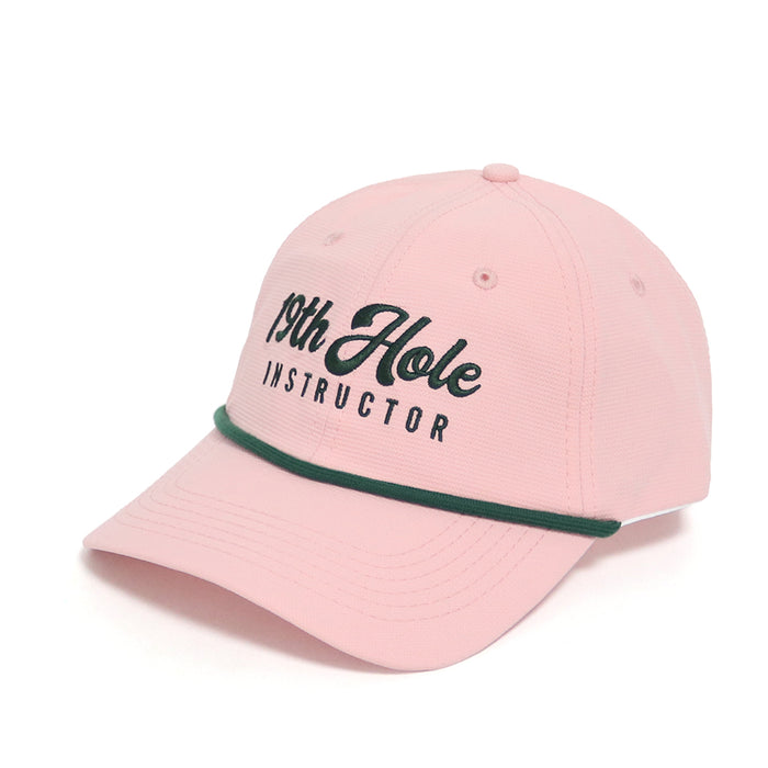 Pink cap with '19th Hole Instructor' text on a white background
