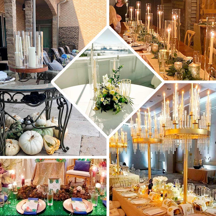 Elegant candlelit table settings with floral arrangements for a sophisticated event.