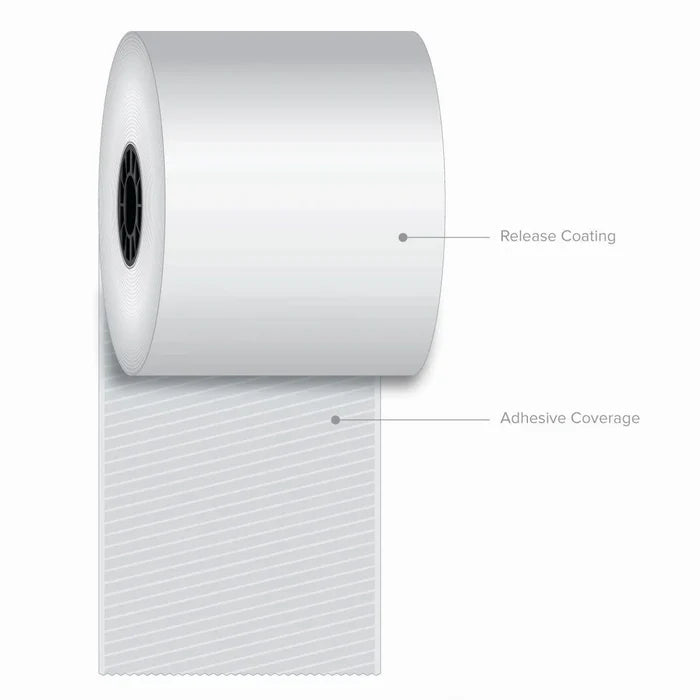 3 1/8" (80 mm) x 270' Iconex Sticky Media Full Tack Linerless Labels (12 Rolls)