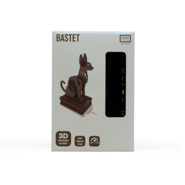 Simple Ancient Egyptian themed 3-d puzzle in packaging. Packaging features a photo of the finished puzzle which is an Egyptian Bastet cat.