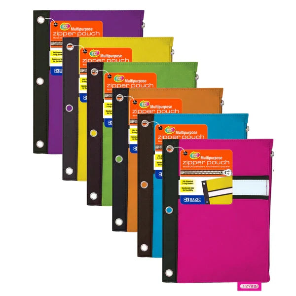 BAZIC Bright Color 3-Ring Pencil Pouch Sold in 24 Units