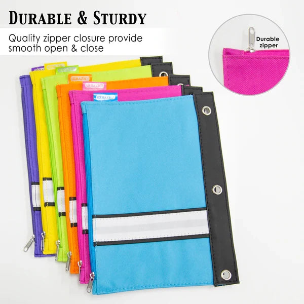 BAZIC Bright Color 3-Ring Pencil Pouch Sold in 24 Units
