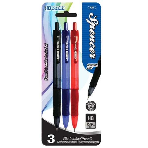 BAZIC Spencer Asst. Color Retractable Pen w/ Cushion Grip (4/Pack) Sold in 24 Units