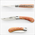 Capuchadou® 10 cm Classic Folding Knife Rosewood Handle, top-down view of open blade and handle. Handcrafted details, 100% Made in France.