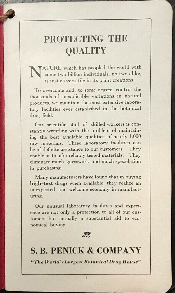 CRUDE DRUGS PRICE LIST & BOTANICAL - DRUG HERBAL CATALOG For Manufacturers, 1936