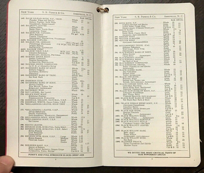CRUDE DRUGS PRICE LIST & BOTANICAL - DRUG HERBAL CATALOG For Manufacturers, 1936