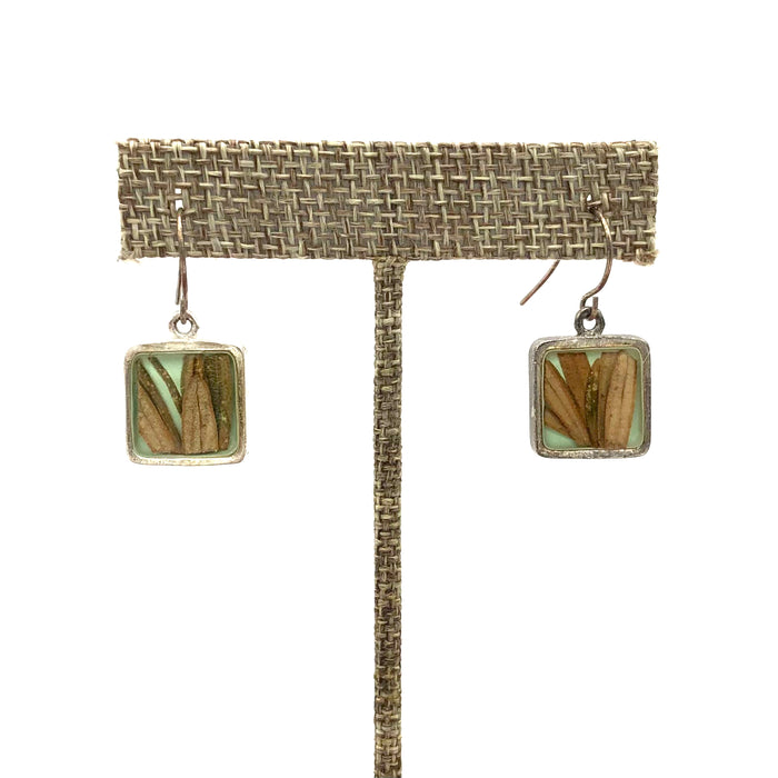 Dixon - Earrings - Small Square Round - Rosemary on Aqua
