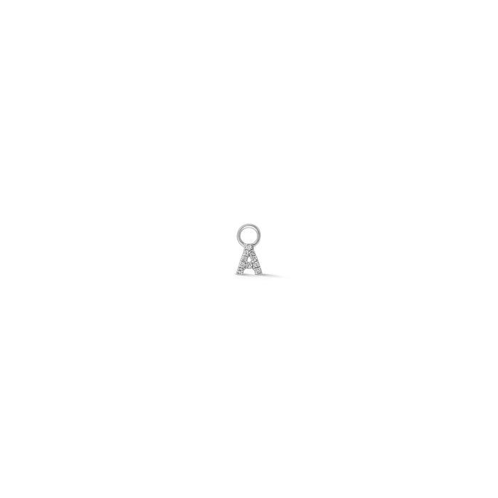 White Gold-1^Designer Diamond Huggies: DRD Initial Earring Charm in White Gold Thumbnail-only