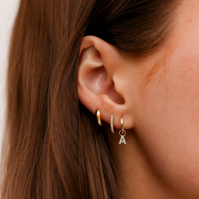 Rose Gold-2^Designer Diamond Huggies: DRD Initial Earring Charm in Rose Gold Thumbnail-only