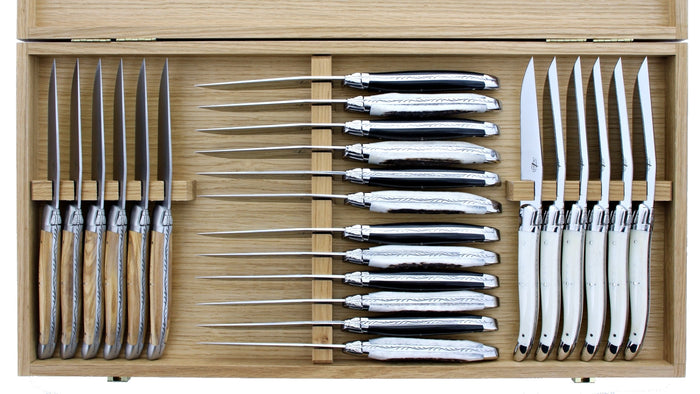 Forge de Laguiole 24-Piece "Ménagère" Laguiole Cutlery Storage Box - Light Oak, - Handcrafted by Forge de Laguiole