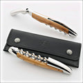 Forge de Laguiole Corkscrew Juniper: top-down view of two shiny steel openers with wood handles and case.