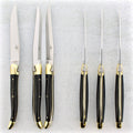 Forge de Laguiole Ebony Wood Steak Knives - Brass Bolsters, Set of 6 Brass Bolsters - Handcrafted by Forge de Laguiole