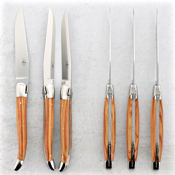 Forge de Laguiole Rosewood Steak Knives - Shiny, Set of 6 Shiny Stainless - Handcrafted by Forge de Laguiole