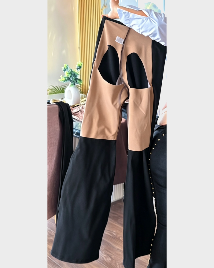 High Waist Studded Zipper Flared Tummy Control Shaping Pants  - By Qivii