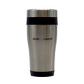 A 16 oz insulated tumbler with a lid and 'Penn Museum' logo printed on the side. Stainless steel finish on outside. Plastic inside.
