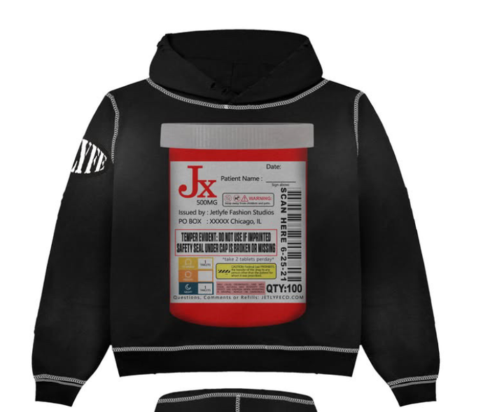 JETLYFE Drugs Black Hoodie with DTYTH logo in black and white