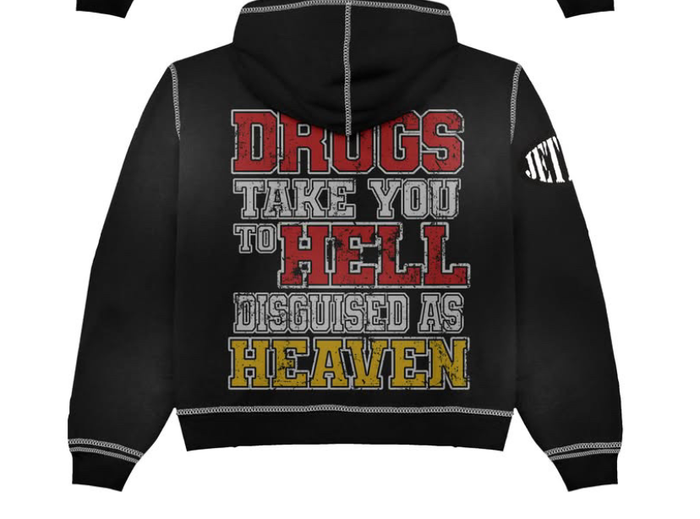 Long sleeve black hoodie with JETLYFE Drugs logo in bold text