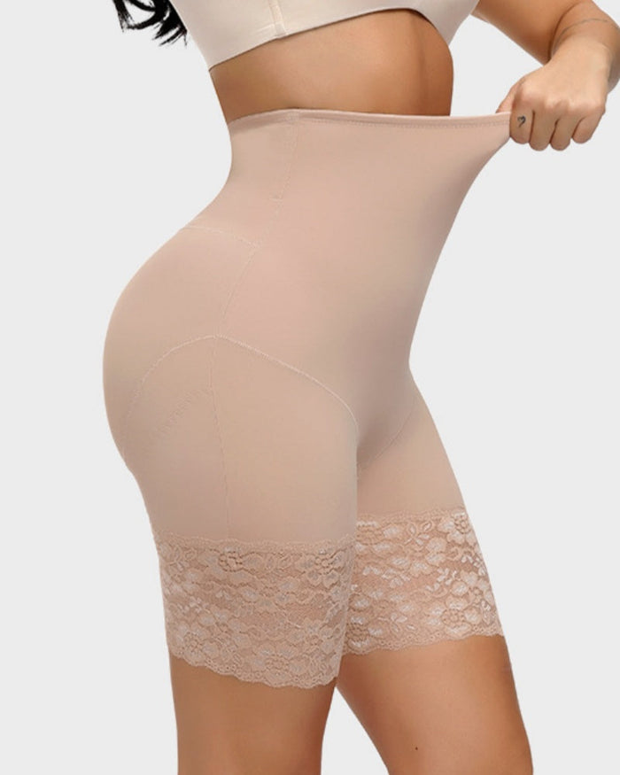 Lace Trimmed High Waist Tummy Control Butt Lift Shaping Shorts  - By Qivii