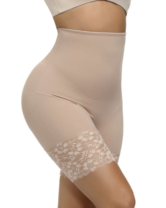 Lace Trimmed High Waist Tummy Control Butt Lift Shaping Shorts  - By Qivii