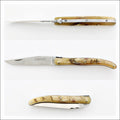 Laguiole Full Handle 12 cm "Old school" Ram Horn Tip. Side view of the folded knife, highlighting the natural ram horn handle. Handcrafted details, 100% Made in France.