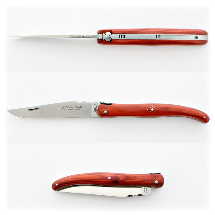 Laguiole Full Handle 12 cm Rosewood pocket knife, top-down view. Handcrafted details, 100% Made in France.
