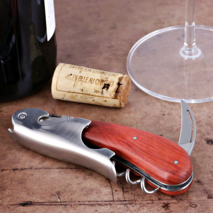 Laguiole Magnum Rosewood Corkscrew, close-up showing the rosewood handle and stainless steel body.