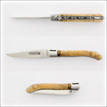 Laguiole XS 9 cm Classic Burled Beech End Grain pocket knife, side view. Handcrafted details, 100% Made in France.