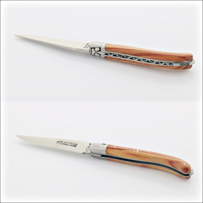 Laguiole XS 9 cm Classic Rosewood pocket knife, top and side views. Handcrafted details, 100% Made in France.