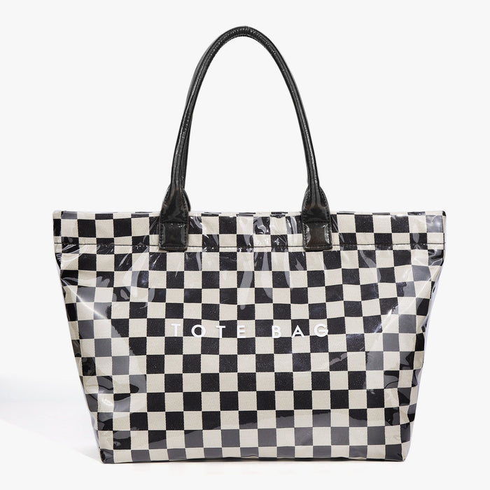 Ounamei Large Capacity PVC Checkered Tote Bag for Women | Waterproof Canvas Work Tote Fits 15.6-Inch Laptop