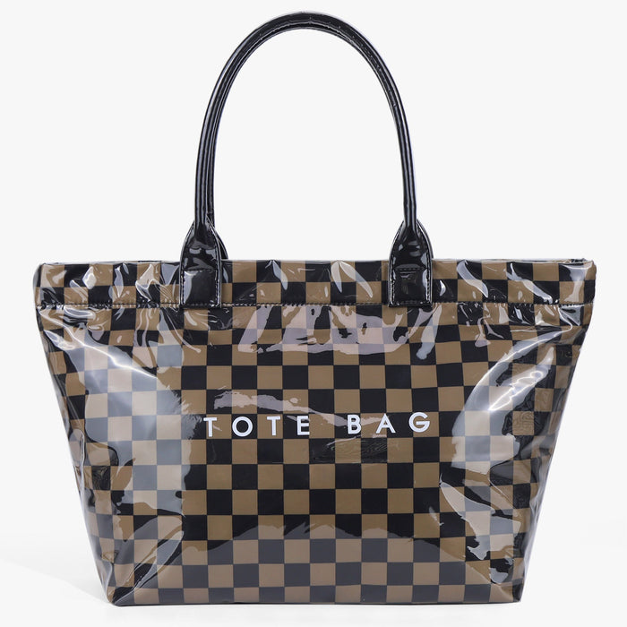 Ounamei Large Capacity PVC Checkered Tote Bag for Women | Waterproof Canvas Work Tote Fits 15.6-Inch Laptop