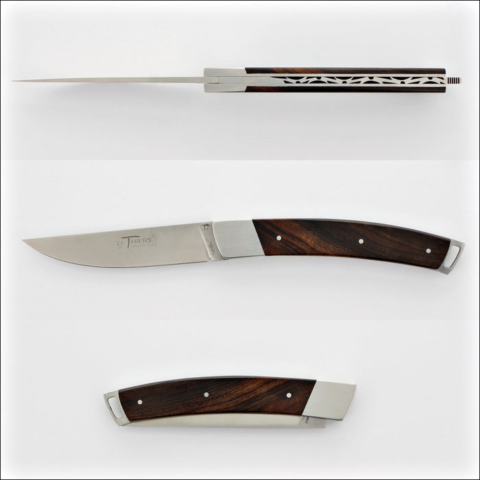 Le Thiers® Nature 11 cm Pocket Knife Desert Ironwood, open and closed views. Handcrafted details, 100% Made in France.