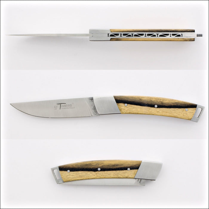 Le Thiers® Pocket Royal Ebony Handle, top, side, and closed views. Handcrafted details, 100% Made in France.