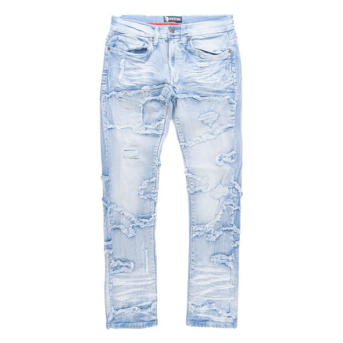 Makobi Amato Light Wash Blue Jeans with distressed detailing and straight fit