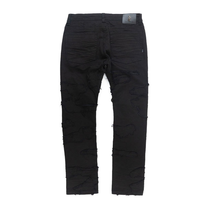 Men's black denim jeans with classic 5-pocket design and button closure