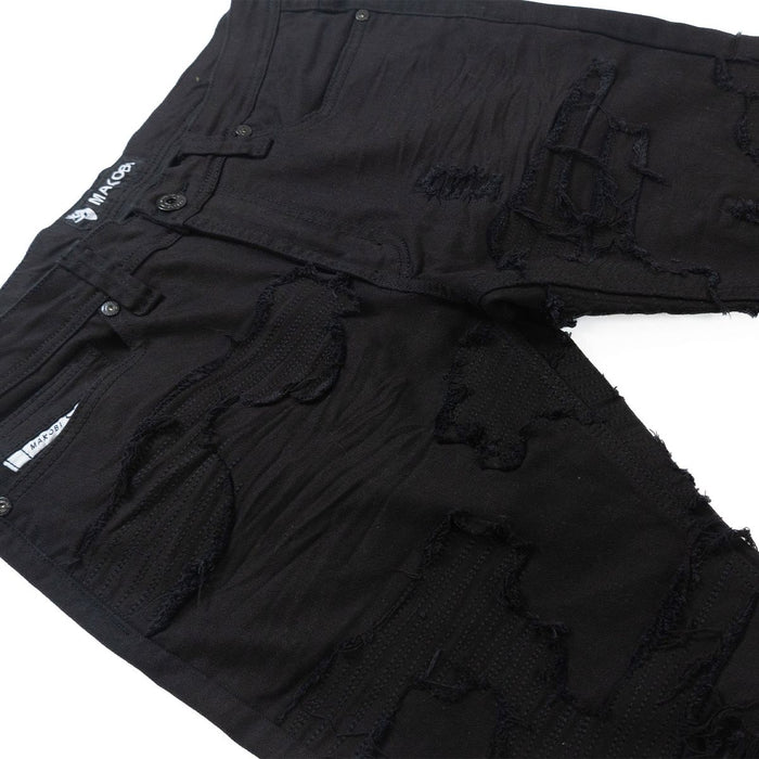 Black denim jeans with faded wash and comfortable stretch fabric