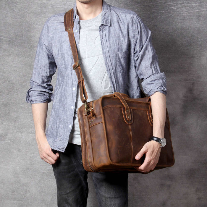 Men's Luxury Leather Medium Laptop  Bag  - By Qivii