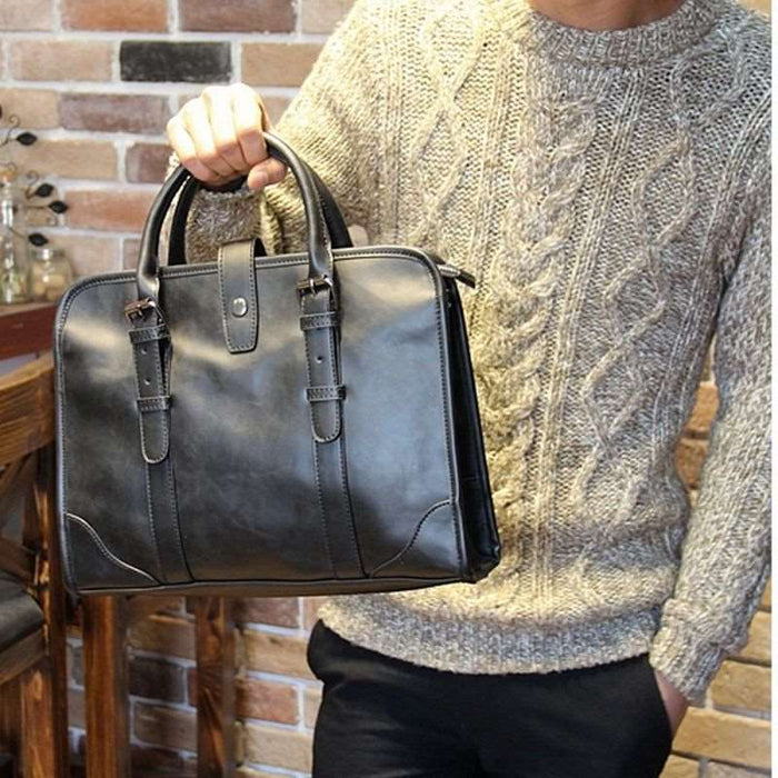 Men's Luxury Leather Shoulder Carry Briefcase  - By Qivii