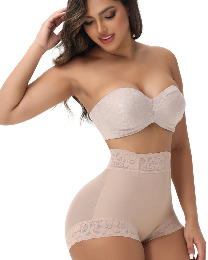 Mid-Rise Butt Lift Shaper Panty Lace Seamless Shapewear Brief - By Qivii