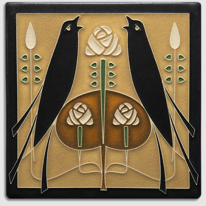 Motawi Tileworks - 8" x 8" Tile - 'Songbirds' (Golden) #8868