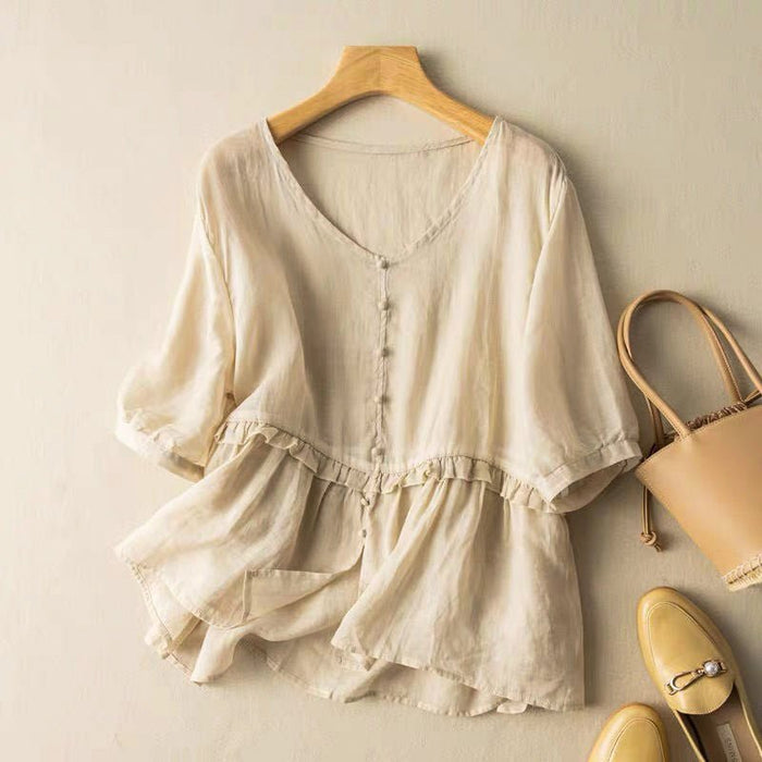 Natalie Cotton-Linen Blouse  - By Qivii