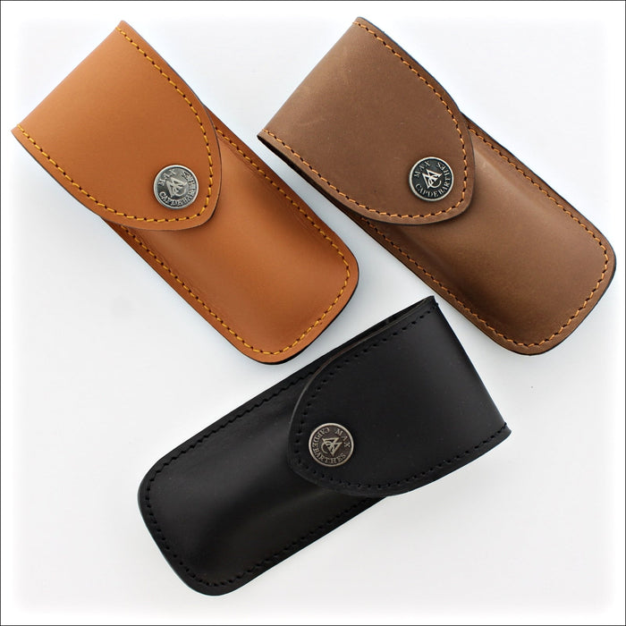 Randonneur Leather Sheath for 10 to 13 cm Pocket Knives, - Handcrafted by Max Capdebarthes