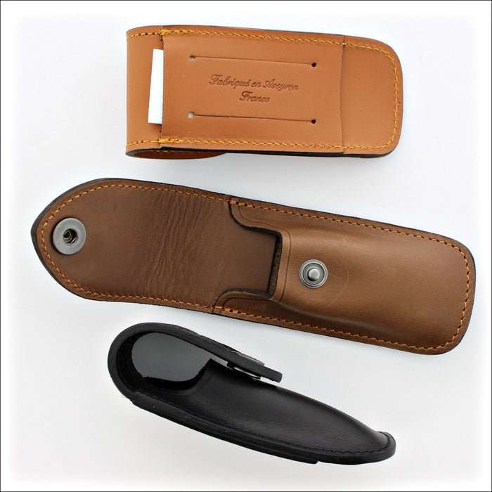 Randonneur Leather Sheath for 10 to 13 cm Pocket Knives, - Handcrafted by Max Capdebarthes