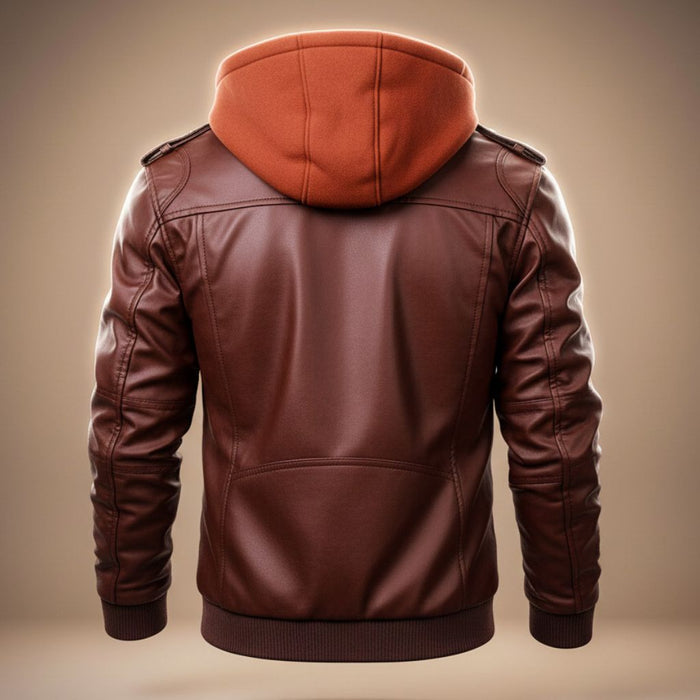 Robert Hooded Leather Jacket  - By Qivii