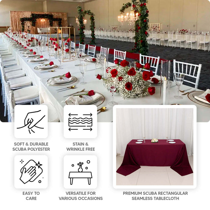 Premium scuba rectangular seamless tablecloth in burgundy for elegant events.