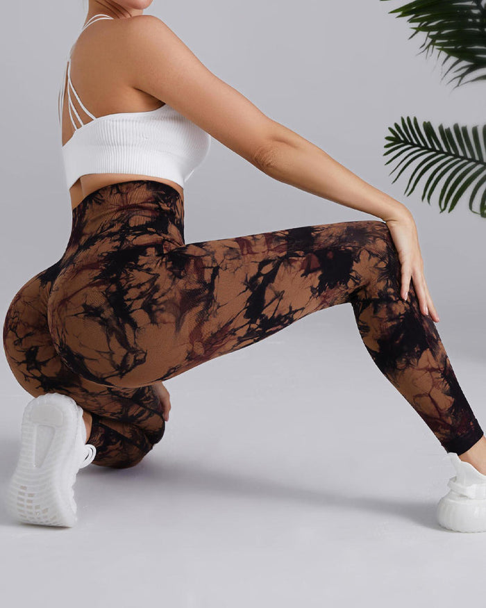 Seamless High Stretchy Tie Dye Scrunch Butt Lifting Wideband Waist Yoga Pants  - By Qivii