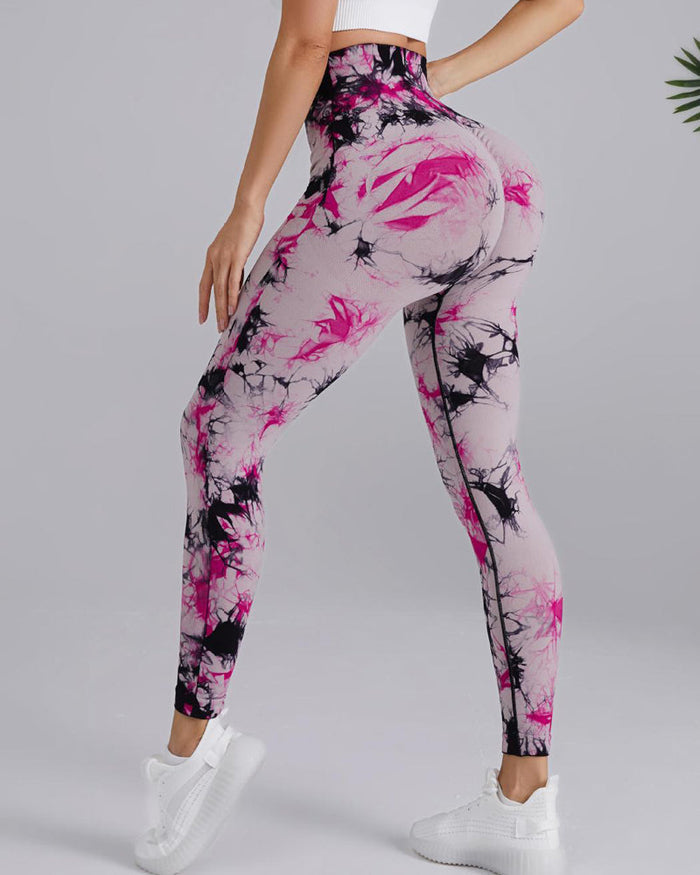 Seamless High Stretchy Tie Dye Scrunch Butt Lifting Wideband Waist Yoga Pants  - By Qivii