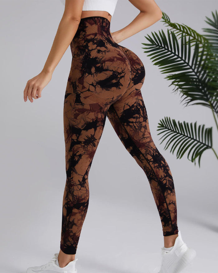 Seamless High Stretchy Tie Dye Scrunch Butt Lifting Wideband Waist Yoga Pants  - By Qivii