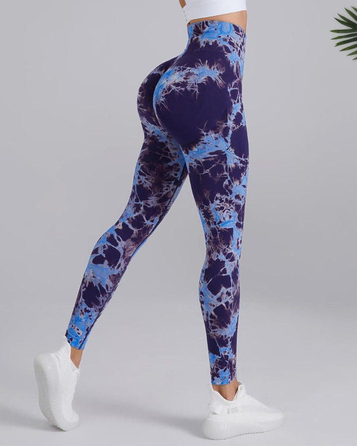 Seamless High Stretchy Tie Dye Scrunch Butt Lifting Wideband Waist Yoga Pants  - By Qivii
