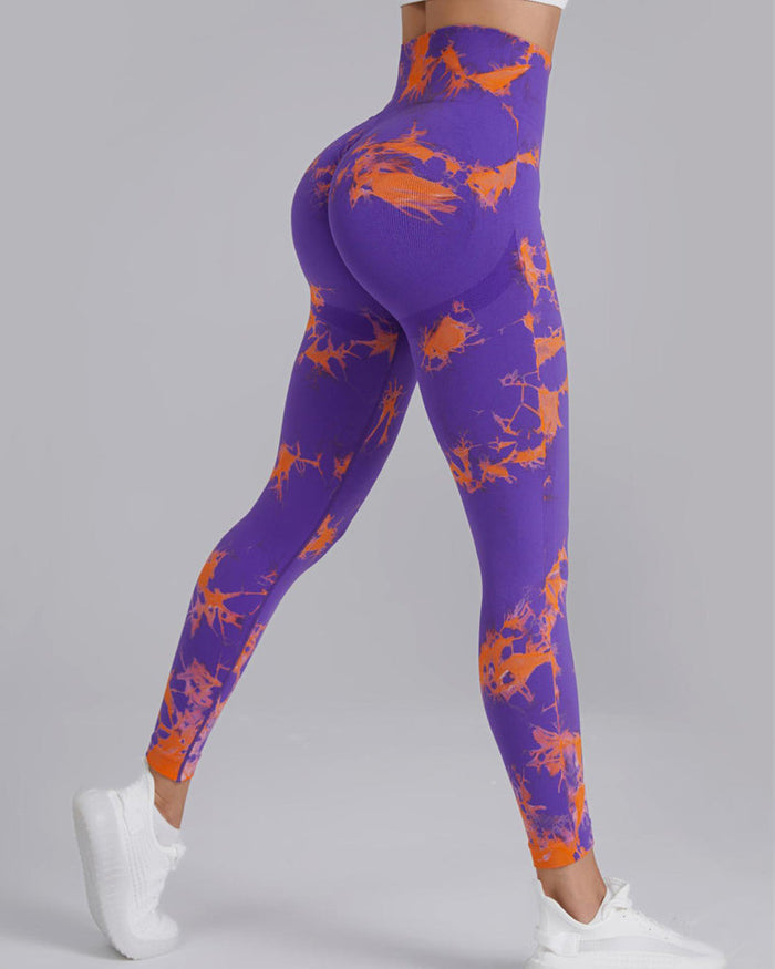 Seamless High Stretchy Tie Dye Scrunch Butt Lifting Wideband Waist Yoga Pants  - By Qivii