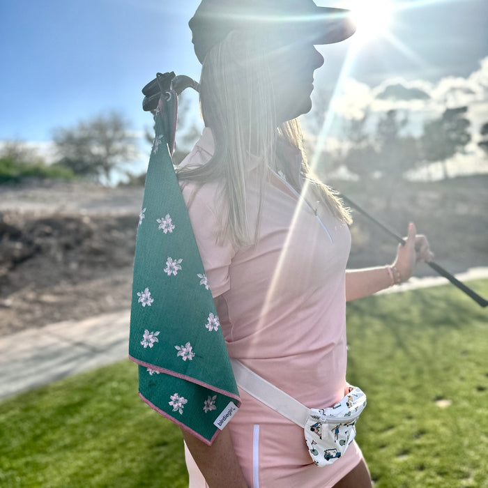 Magnetic Towels in Set of 2: Augusta Azalea Magnetic Golf Towel and Golf Accessory Bag by Birdie Girl Golf